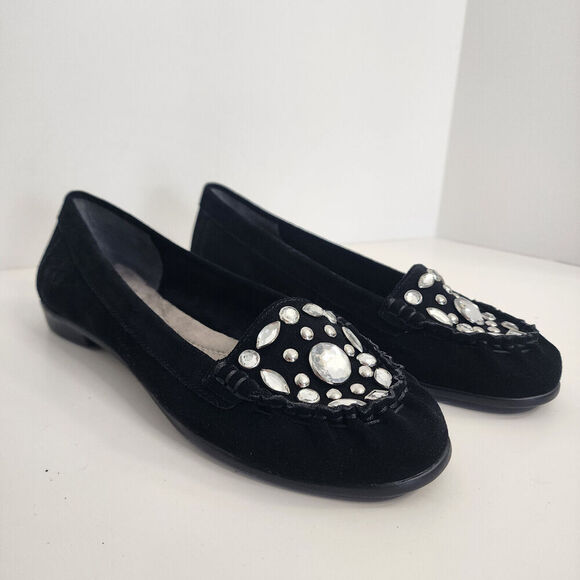 Aerosoles Outbec Black Suede W/Rhinestone Flats Women's Size 10M - Picture 1 of 9
